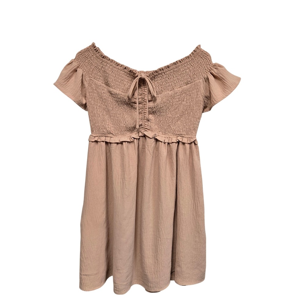 Altar'd State Tan Blush Smocked Off the Shoulder Mini Dress ID51226-01 Large‎
